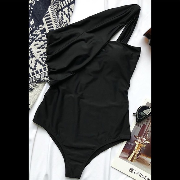 HYFVE Black Asymmetrical Shoulder Swimsuit - Picture 2 of 6